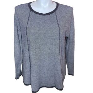 J. Jill Black White Small Polka Dot Thermal Waffle Knit Round Neck Top XL